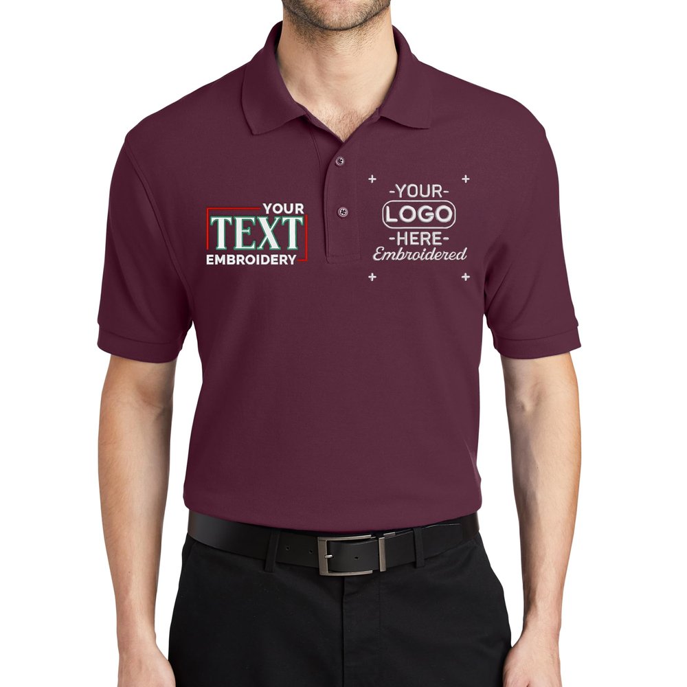 Custom Embroidered Polo Shirts for Men Personalized Embroidery Text Logo Name Company Maroon