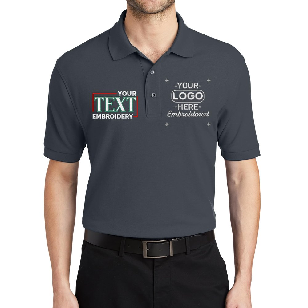 Custom Embroidered Polo Shirts for Men Personalized Embroidery Text Logo Name Company Steel Grey