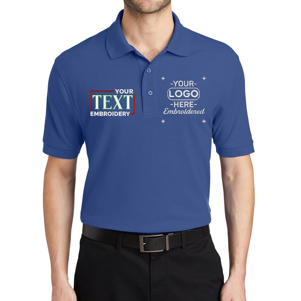 Custom Embroidered Polo Shirts for Men Personalized Embroidery Text Logo Name Company Mediterranean Blue