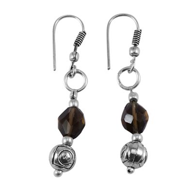 Silvesto India Smoky Quartz 9x7mm Stone Handmade Jewelry Manufacturer 925 Silver Plated Everyday Wear Jaipur Rajasthan India Dangle Earring