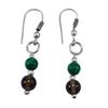 Silvesto India Malachite & Smoky Quartz Jaipur Rajasthan India Round Stone Dainty 925 Silver Plated Lightweight Handmade Jewelry Manufacturer Dangle Earring view 1