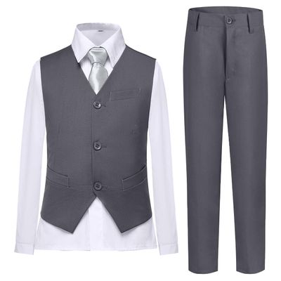Lycody Kids Suits Boys Gray Slim Fit Vest and Pants Set Wedding Prom Party Outfit Size 5