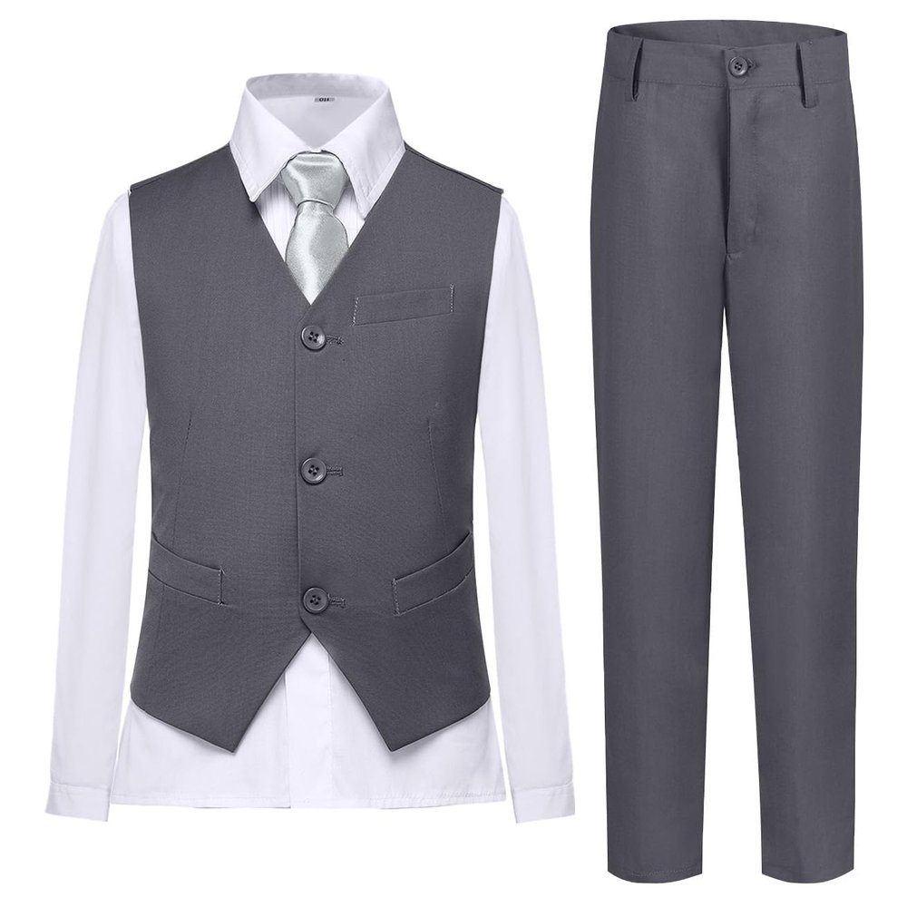 Lycody Kids Suits Boys Gray Slim Fit Vest and Pants Set Wedding Prom Party Outfit Size 5