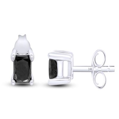 1/2 Ct Princess Black Natural Diamond Solitaire Stud Earrings For Men Women 14K White Gold Post Clutch & Sterling Silver (0.50 Carat)