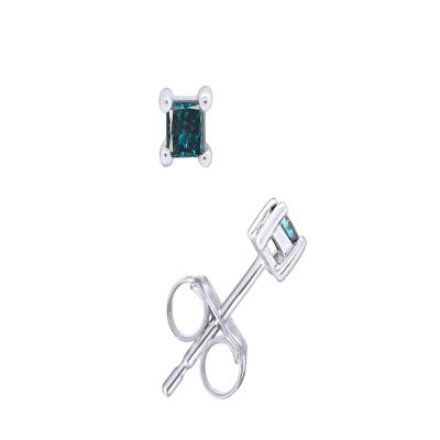 1/5 Ct Princess Cut Blue Natural Diamond Solitaire Stud Earrings For Women Men 14k White Gold Post Clutch & Sterling Silver (0.20 Carat)