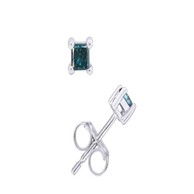 1/4 Ct Princess Cut Blue Natural Diamond Solitaire Stud Earrings For Women Men 14k White Gold Post Clutch & Sterling Silver (0.25 Carat)