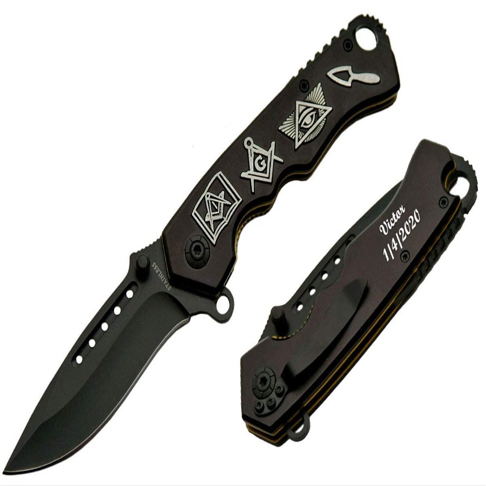 GIFTS INFINITY Customized Engraved Pocket Folding Knife - Groomsmen Wedding Party Monogrammed (300423-SL)