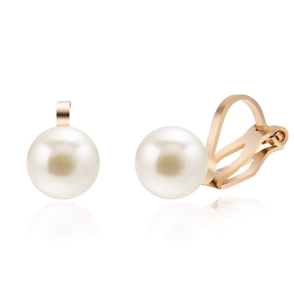 ADAIER Clip On Stud Earrings with 8mm Simulated Freshwater Shell Pearl,Non-Pierced Ears Jewelry for Women(SE-08) (Gold)