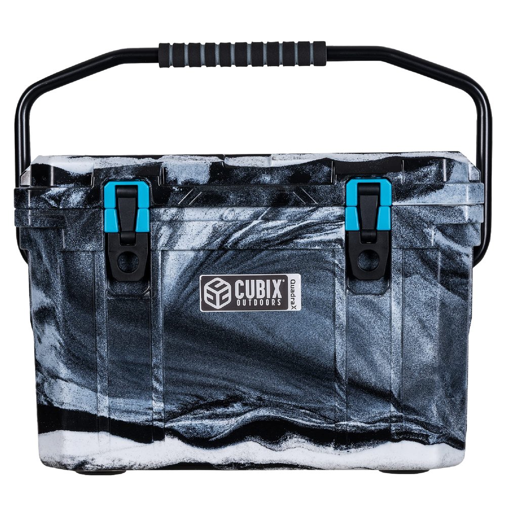 Cubix Outdoors, QuadraX 20QT Rotomolded Personal Small Cooler, Insulated Portable Hard Cooler Camping Ice Chest, Holds Ice for 72 Hours for Outdoor Activities, 2 Built-in Cup Holders, Winter Camo
