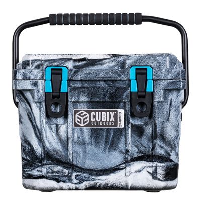 Cubix Outdoors, QuadraX 10QT Rotomolded Personal Small Cooler, Insulated Portable Hard Cooler Ice Chest, Holds Ice for 72 Hours for Outdoor Activities, 2 Built-in Cup Holders, Winter Camo