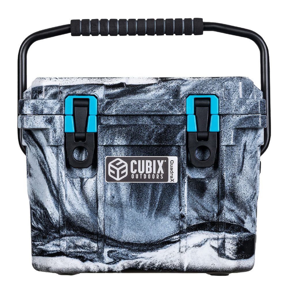 Cubix Outdoors, QuadraX 10QT Rotomolded Personal Small Cooler, Insulated Portable Hard Cooler Ice Chest, Holds Ice for 72 Hours for Outdoor Activities, 2 Built-in Cup Holders, Winter Camo