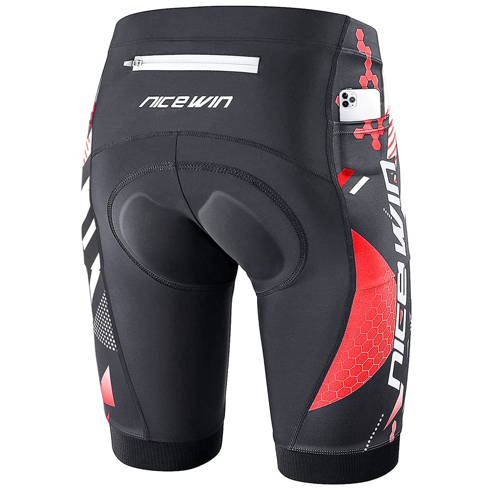 Men's Cycling Shorts Anti-Slip Leg 4D Padded Bike Shorts with 3-Pockets Breathable Biking Bicycle Motorcycle Half-Pants Red 2XL