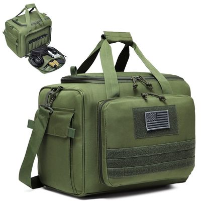 DBTAC Gun Range Bag Large | Tactical 4+ Pistol Shooting Range Duffle Bag for Handguns and Ammo with 2X Removable Hook & Loop Divider for DSLR | US Flag Patch + Universal Holster Included (Green)