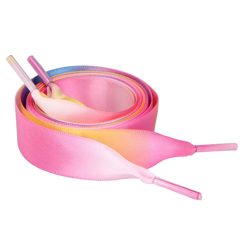 5Chaos Satin Ribbon Shoelaces, Silk Sheer Rainbow Shoe Laces for Women Kids Girls Men, Funny Custom Shoestring with Aglets 1Pair (55"(140CM), Pink Rainbow)