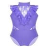 dPois Kids Girls' Sleeveless Ruffled Lace Splice Ballet Dance Leotard Gymnastics One-Piece Jumpsuit Dance wear Lavender 4 view 1