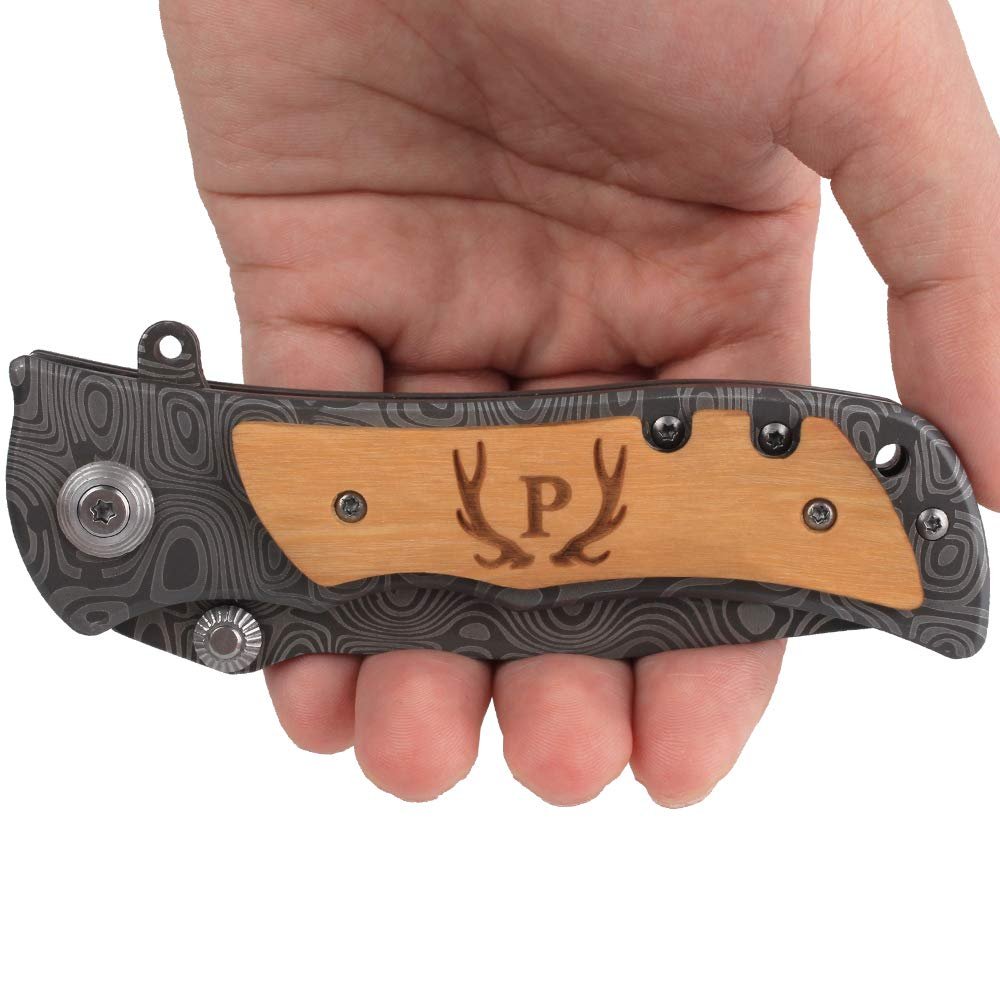 Fanfoobi Engraved Tactical Pocket Knife with Letter P(from Alphabet 26 A-Z) Boyfriend Gifts, Husband Gift, Birthday Gifts for Men, Valentines Day Gifts For Men