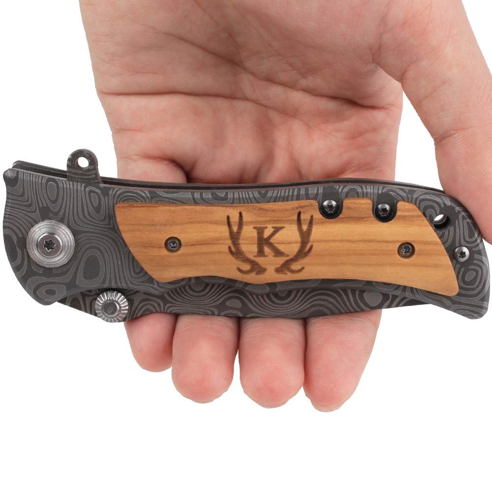 Fanfoobi Engraved Tactical Pocket Knife with Letter K(from Alphabet 26 A-Z) Boyfriend Gifts, Husband Gift, Birthday Gifts for Men, Valentines Day Gifts For Men