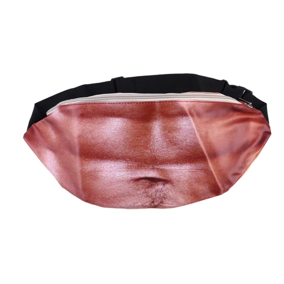 Funny Anti Theft Belly Waist Bag for Travel with Realistic Abs Pattern Creative Pu Leather Fanny Pack for Men and Women Secure Money Storage Pouch with Durable Adjustable Strap