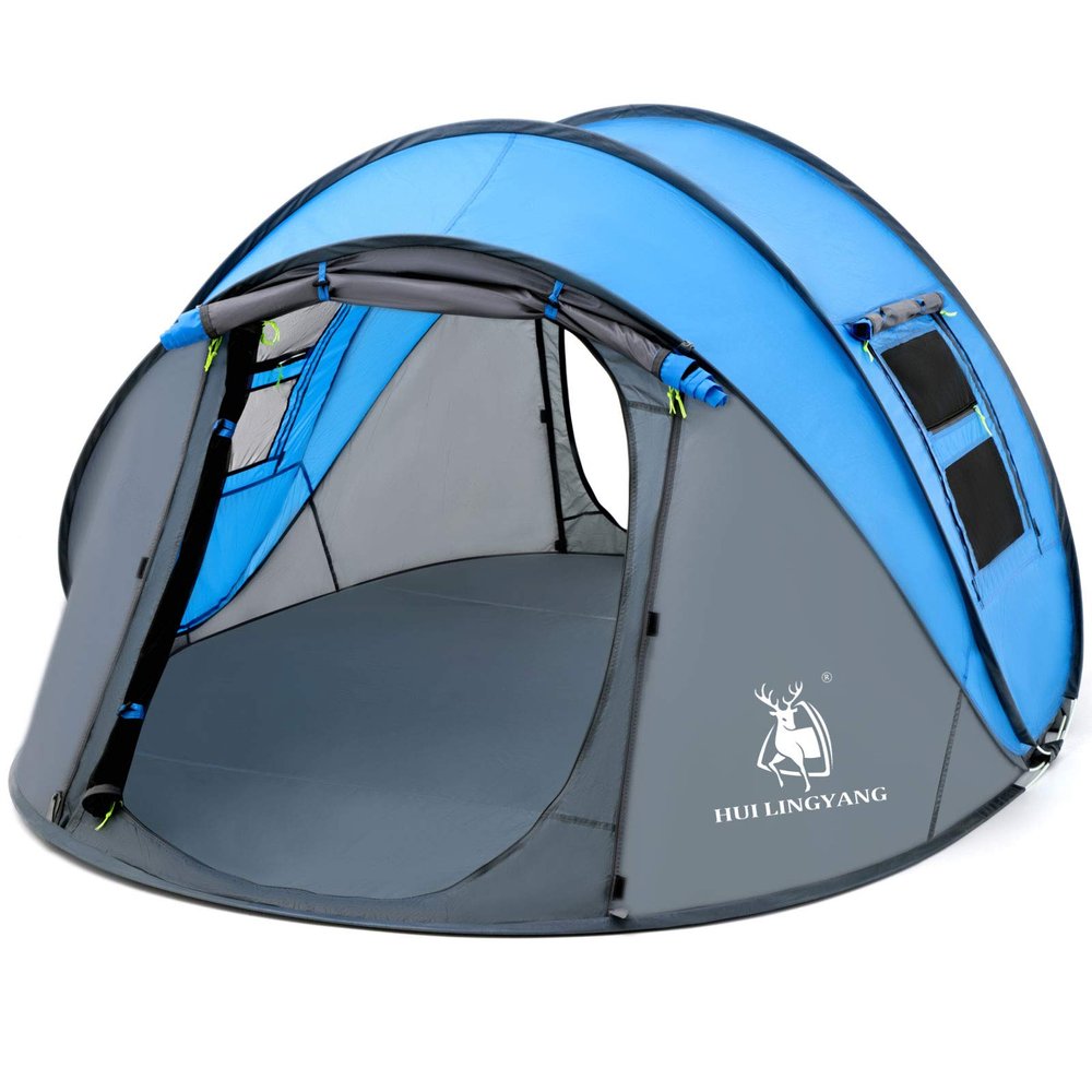 4 Person Easy Pop Up Tent, 9.5x6.6x52'',Waterproof Automatic Setup Tent, 2 Doors-Instant Family Tents for Camping, Hiking & Traveling, Blue