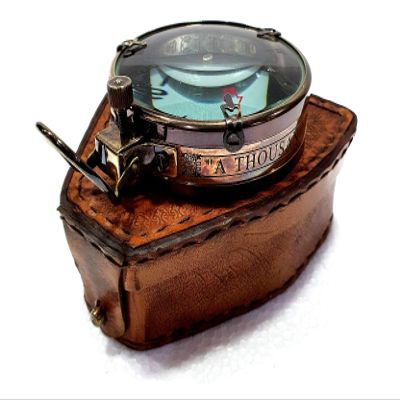 Antique Nautical Map Reader Compass 3" Brass Navigation Pocket Compass with Brown Leather Case