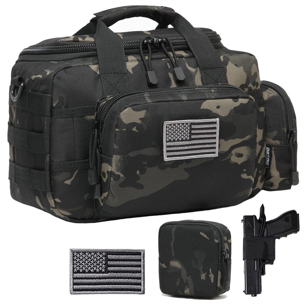 DBTAC Gun Range Bag Small | Tactical 2x Pistol Shooting Range Duffle Bag with Lockable Zipper for Handguns and Ammo, Charcoal Camo