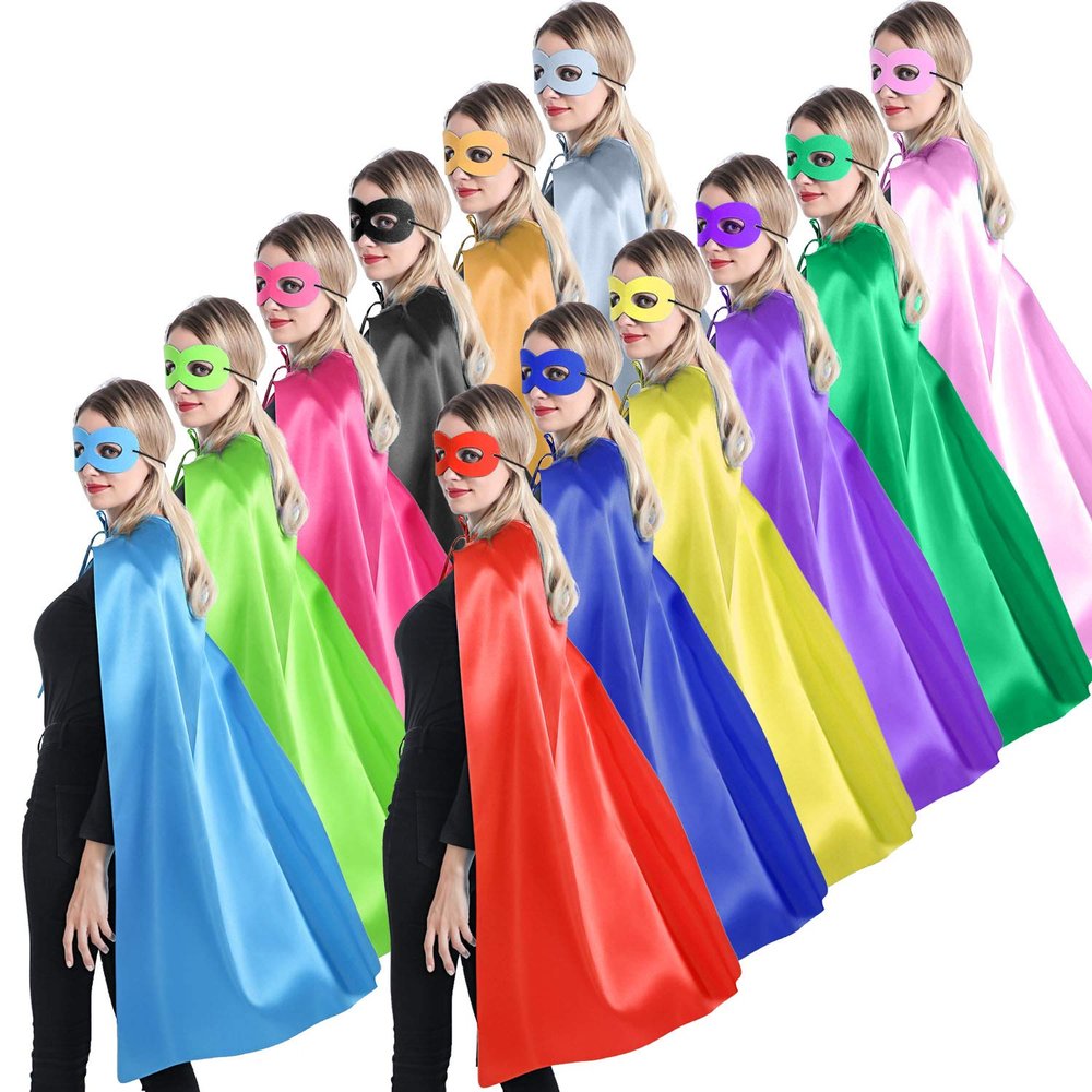 Kidsfere Superhero Capes and Masks for Adults Women Man - Party Capes for Team Spirit Building - 12 Mixed Colors