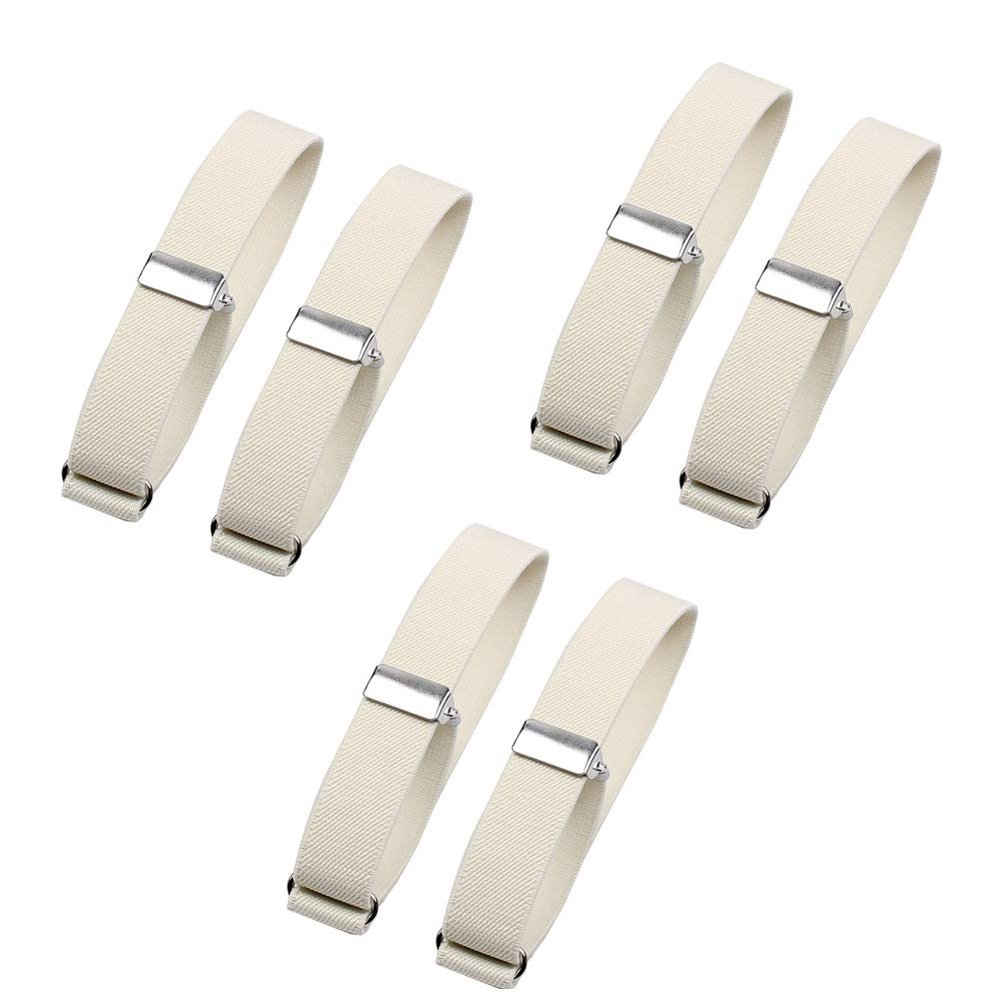 6 Elastic Adjustable Armbands - Anti-Slip Shirt Sleeve Holders (White)