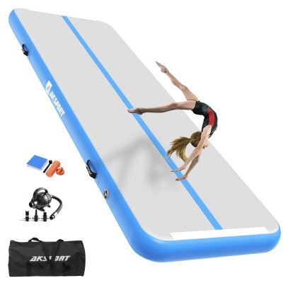 AKSPORT 8inch Air Mat Tumble Track Inflatable Gymnastics Tumbling Mats for Home Use/Cheerleading/Yoga/Training with Pump Light Blue