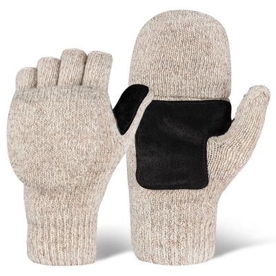 OutdoorEssentials Fingerless Winter Gloves Convertible Mittens for Men & Women - Warm Knit Flip Top Wool Mitten Gloves