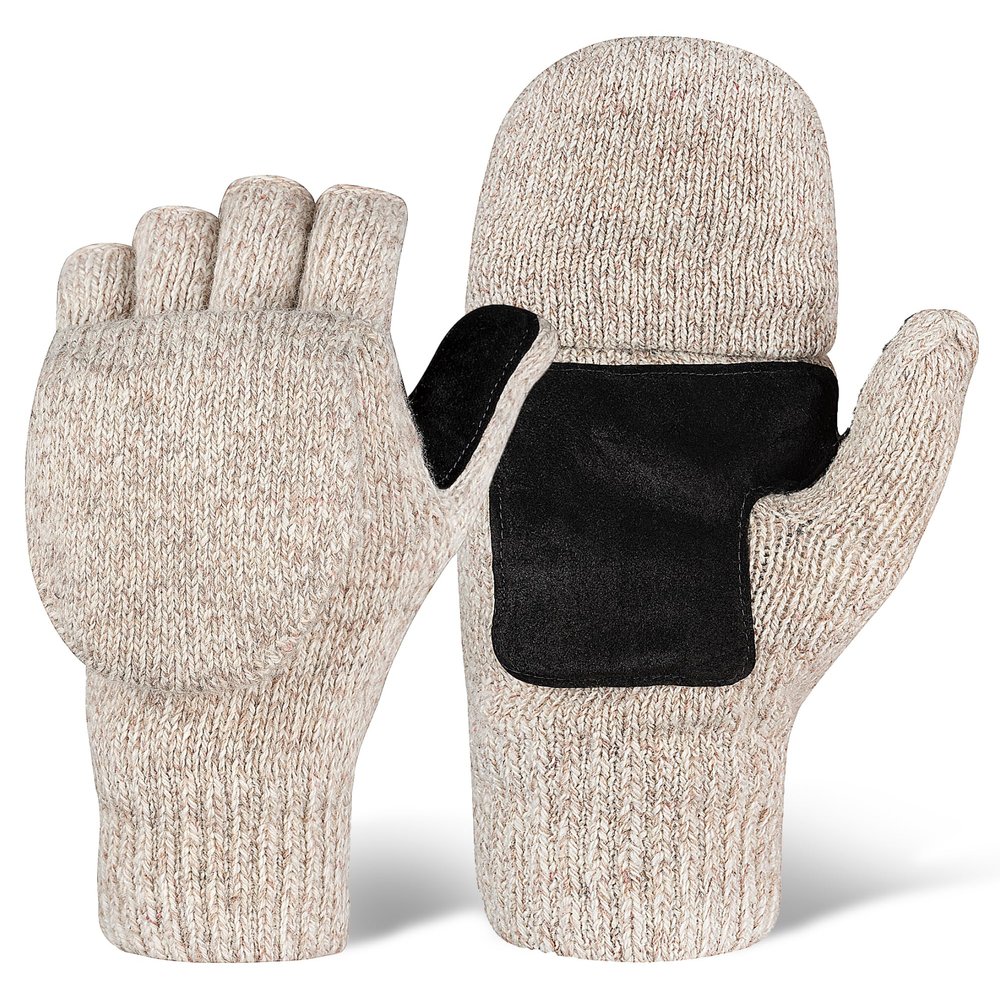 OutdoorEssentials Fingerless Winter Gloves Convertible Mittens for Men & Women - Warm Knit Flip Top Wool Mitten Gloves