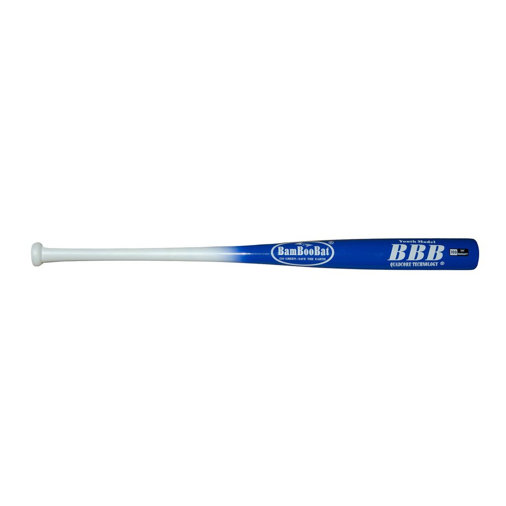 BamBooBat by Pinnacle Sports Equipment INC. Youth Durable Bamboo Baseball Bat for Players Aging 5-13 Years Old, White Handle/Royal Barrel, 29 Inch, YHWBU29
