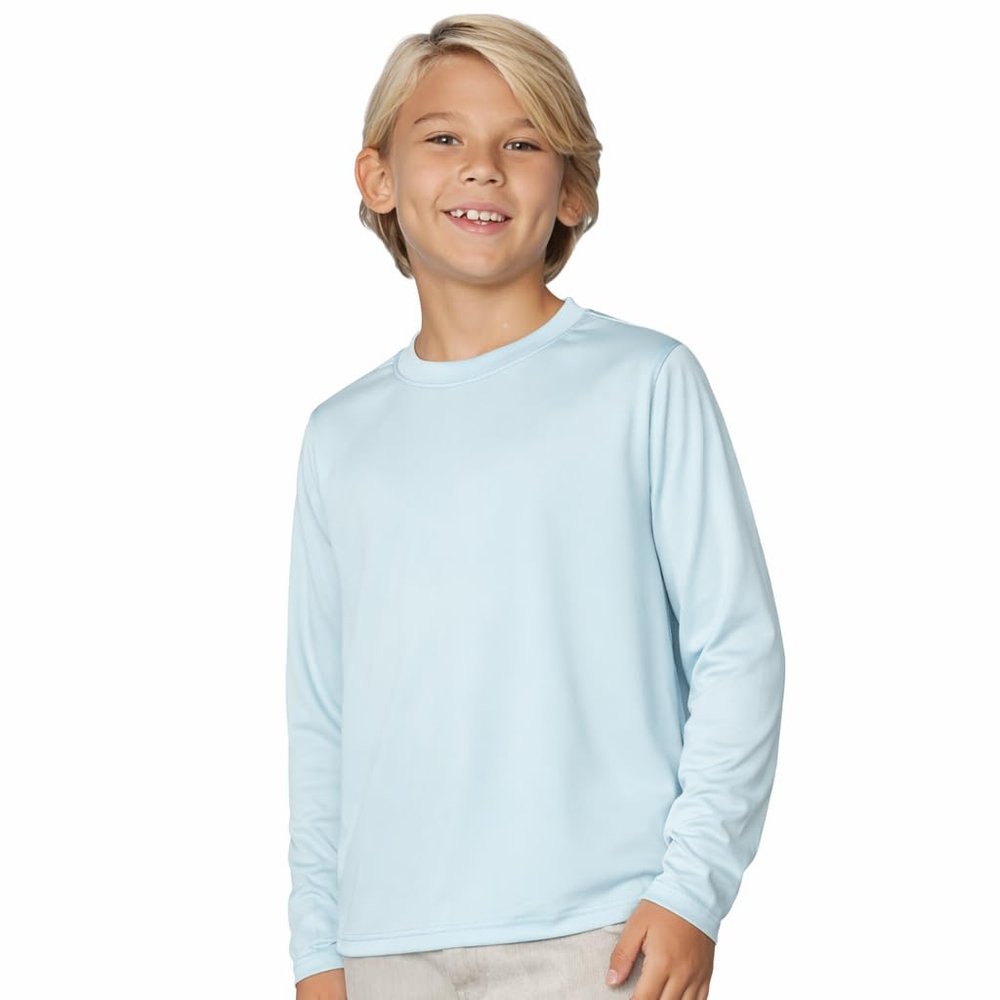 INGEAR Boys Rash Guard Long Sleeve Swim Shirt - Quick Dry UPF 50+, Kids Fishing Shirt, Dry fit Shirts for Boys Sizes XS-XL Light Blue