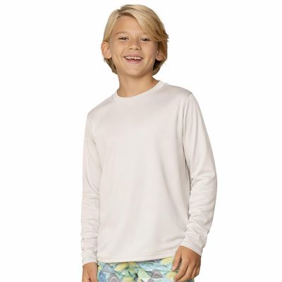 INGEAR Boys Rash Guard Long Sleeve Swim Shirt - Quick Dry UPF 50+, Kids Fishing Shirt, Dry fit Shirts for Boys Sizes XS-XL Light Grey