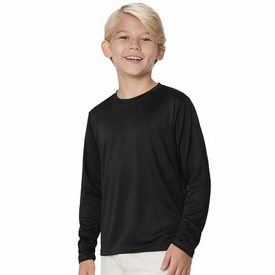 INGEAR Boys Rash Guard Long Sleeve Swim Shirt - Quick Dry UPF 50+, Kids Fishing Shirt, Dry fit Shirts for Boys Sizes XS-XL Black