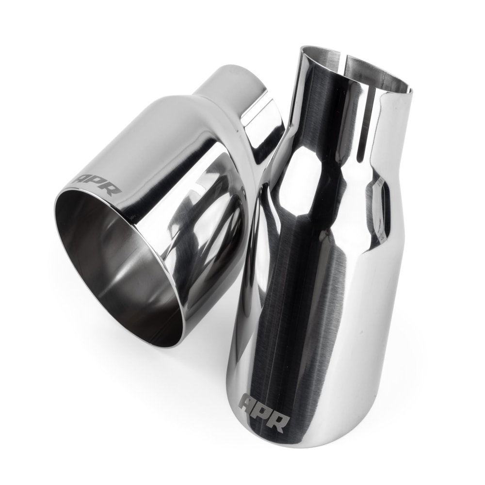 APR TPK0005 Single-Walled 3.5 in. Slash-Cut Tips Polished Silver - Set of 2