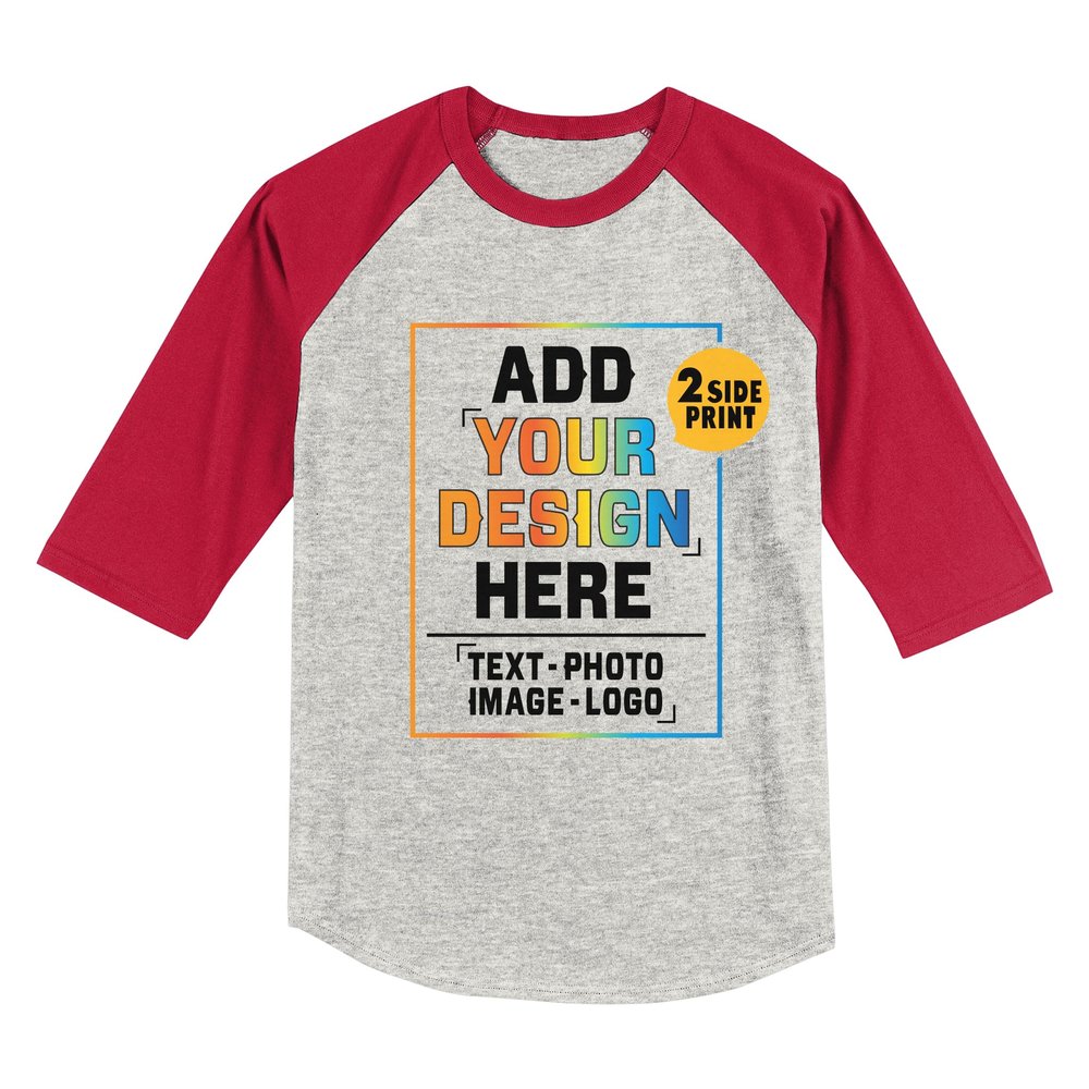 Custom Youth Raglan Shirts Personalized Two Side Baseball Shirt Heathergrey-red