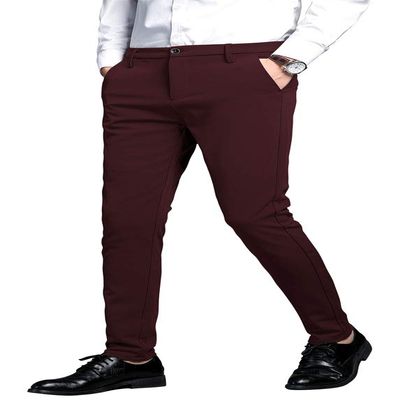 Plaid&Plain Men's Stretch Dress Pants Slim Fit Skinny Suit Pants 7101 Burgundy 38W32L
