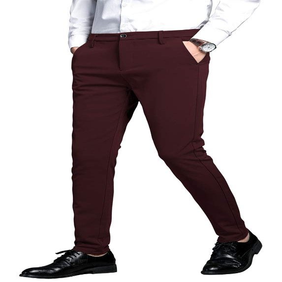 Plaid&Plain Men's Stretch Dress Pants Slim Fit Skinny Suit Pants 7101 Burgundy 38W32L