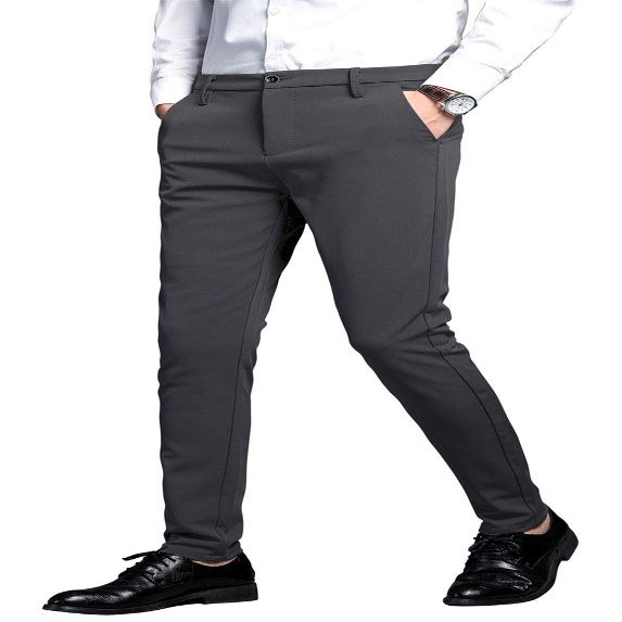 Plaid&Plain Men's Stretch Dress Pants Slim Fit Skinny Suit Pants 7101 Charcoal 29W30L