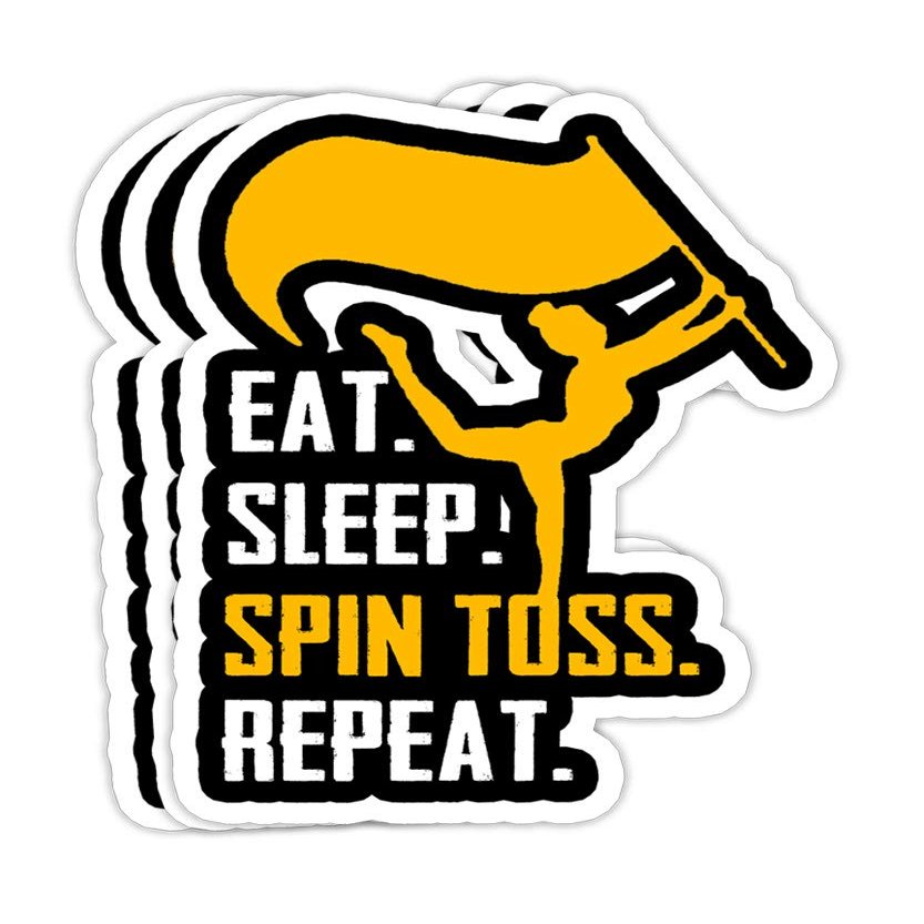 goldbabytee Eat Sleep Spin Toss Repeat Flag Color Guard Gift- 4x3 Vinyl Stickers, Laptop Decal, Water Bottle Sticker (Set of 3)