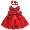 Baby Dress Bowknot Flower Dresses Lace Pageant Party Wedding Flower Girl Tutu Gown (Red, 18-24 Months) view 1