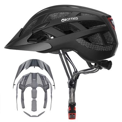 Adult-Men-Women Bike Helmet with Light - Mountain Road Bicycle Helmet with Replacement Pads & Detachable Visor