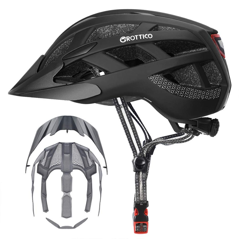Adult-Men-Women Bike Helmet with Light - Mountain Road Bicycle Helmet with Replacement Pads & Detachable Visor