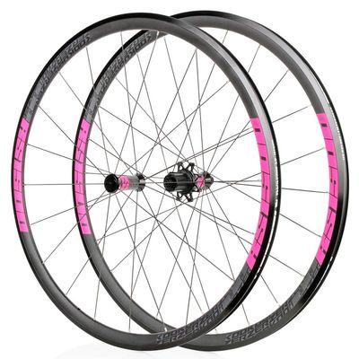700C Bicycle Wheelset Front Rear Wheel for Road Bike Ultra-Light Rim Brake 8/9/10/11S Cassette Sprockets NBK Sealed Bearing QR 1740g (Size : Pink)