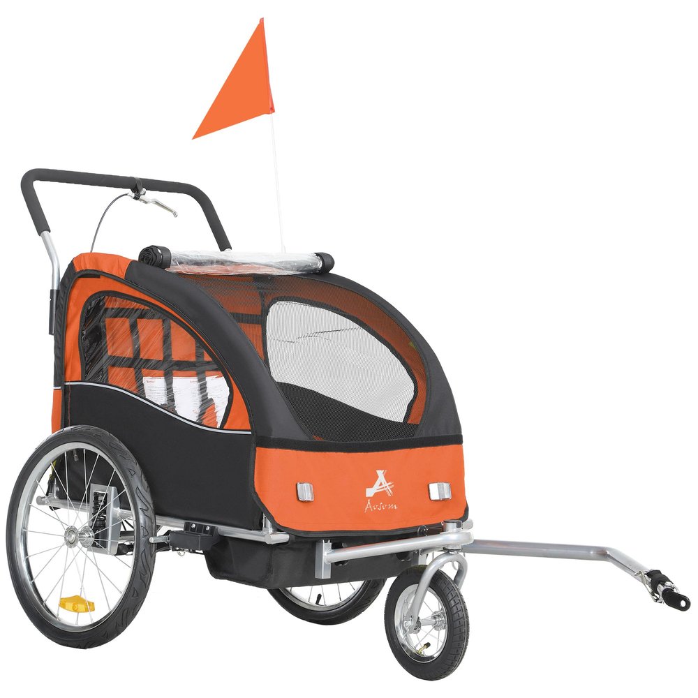 Aosom Elite 360 Swivel Bike Trailer for Kids Double Child Two-Wheel Bicycle Cargo Trailer with 2 Security Harnesses, Orange