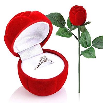 HEEPDD Red Rose Ring Box, Red Rose Shape Propose Earring Jewelry Box Romantic Proposal Ring Case for Girlfriends Lover Engagement Wedding Valentine's Day