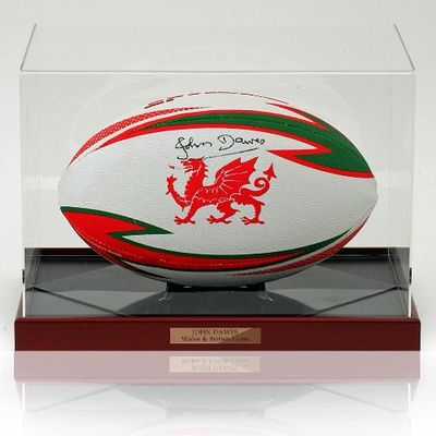 John Dawes OBE Hand Signed WRU Rugby Union Ball Wales Photo AFTAL COA