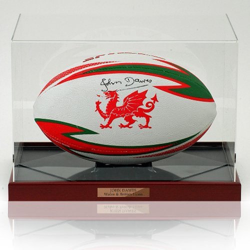 John Dawes OBE Hand Signed WRU Rugby Union Ball Wales Photo AFTAL COA