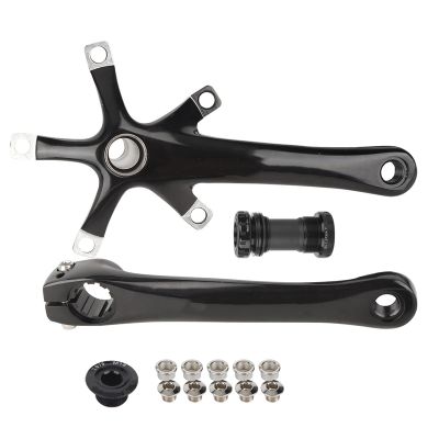 Keenso Crank Arm Set, Aluminium Alloy Folding Integrated Hollow Crank Left and Right Set Contains Middle Shaft Screw(Black) and Spare Parts