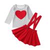 XFGLCK Toddler Baby Girl Valentine Clothes Outfit Long Sleeve Dot Heart Long Sleeve Shirt Blouse +Suspender Skirts Set (Red, 3-4 T) view 1